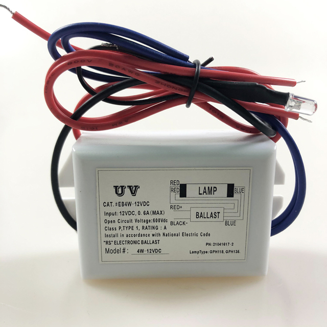 DC12V 4W uv light ballast wiring for GPH118 GPH136 12v dc uv ballast