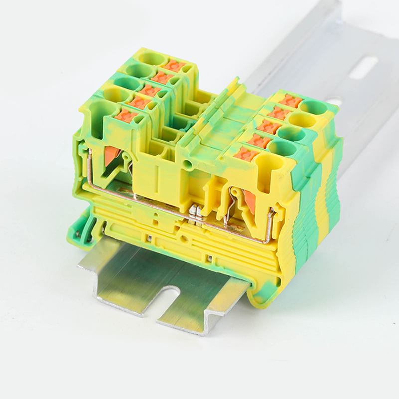 PT2.5-PE Yellow Green Spring Grounding Terminal Block Quick Insertion Type Tool Free Wiring PT2.5 Grounding din rail Terminal Connector
