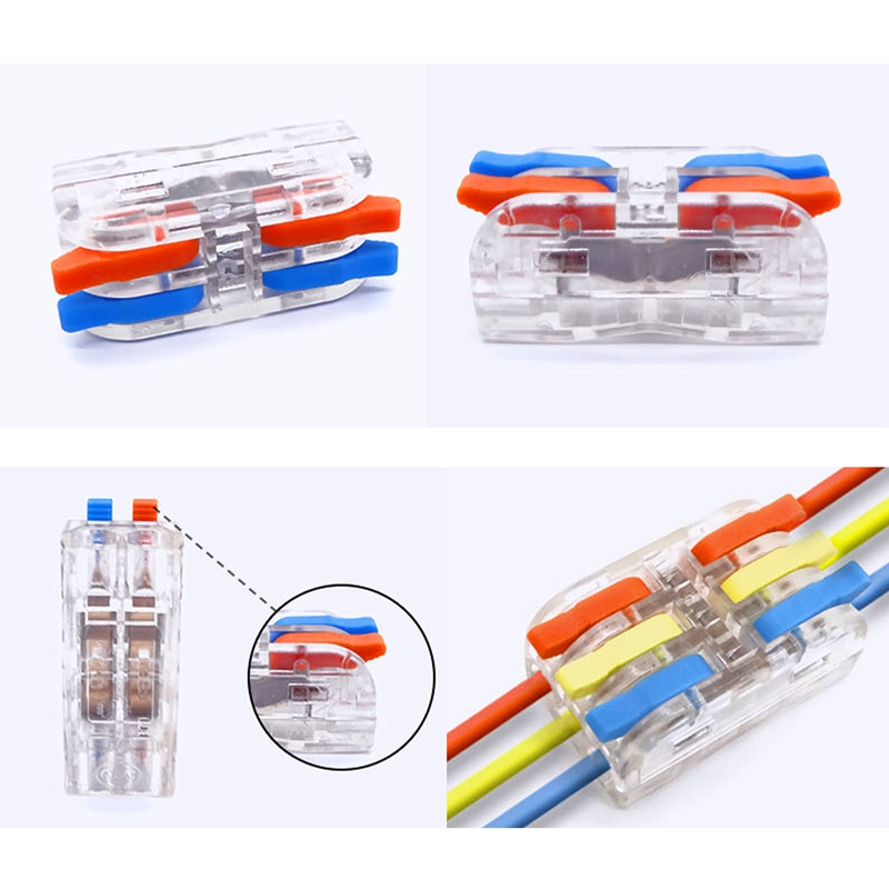 DIY PCT-2-2M Transparent Mini Size 2-Way 2-Outlet Terminal Block Soft/Hard Wire Quick Connector Junction Box Terminal Connector
