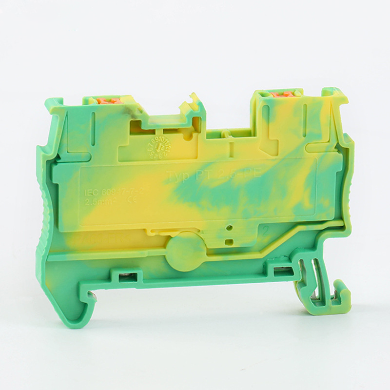 PT2.5-PE Yellow Green Spring Grounding Terminal Block Quick Insertion Type Tool Free Wiring PT2.5 Grounding din rail Terminal Connector