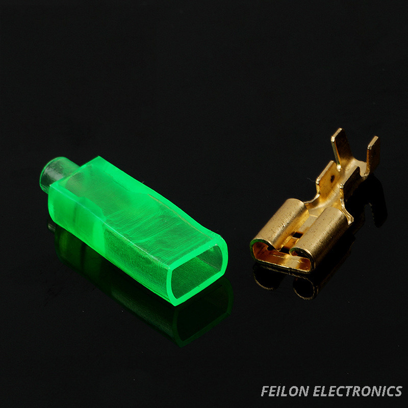6.3 Extended Green Sheath Insulated Protective Sleeve Female Brass Plug Terminal DJ7013-6.3-21