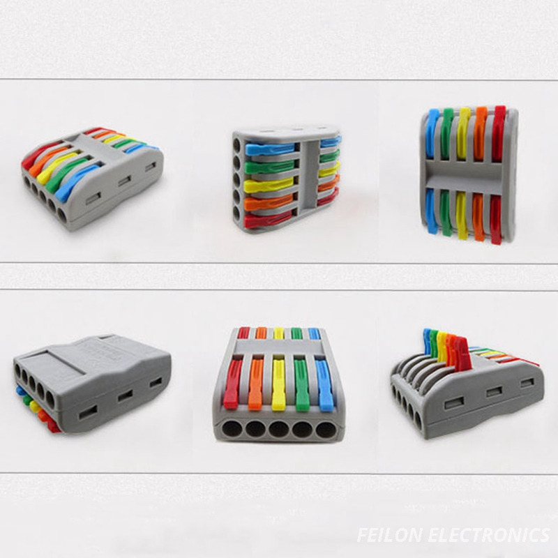 DIY PCT-2-5 Dual Head Quick Connect Terminal | Color-Coded Button Wire Connector, 5-In 5-Out Wiring Clip for Fast Docking And Junction Box Wire Connect