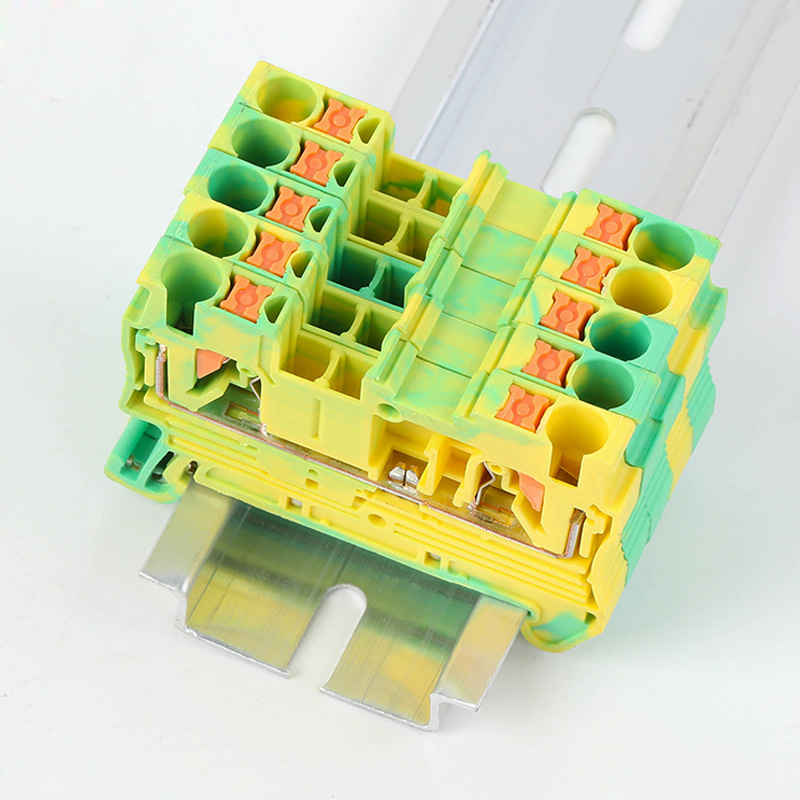 PT2.5-PE Yellow Green Spring Grounding Terminal Block Quick Insertion Type Tool Free Wiring PT2.5 Grounding din rail Terminal Connector