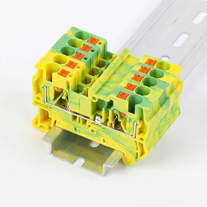 PT4-PE Push in Spring Direct Insertion Wiring Yellow Green Color Grounding NS35 Din Rail Terminal Block