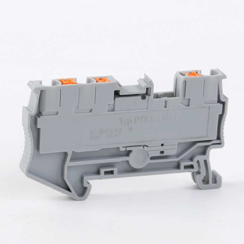 PT2.5-TWIN Din Rail Type Spring Terminal Block Tool Free Connection Flame Retardant Direct Insertion Terminal Block One in Two Out Terminal Connector