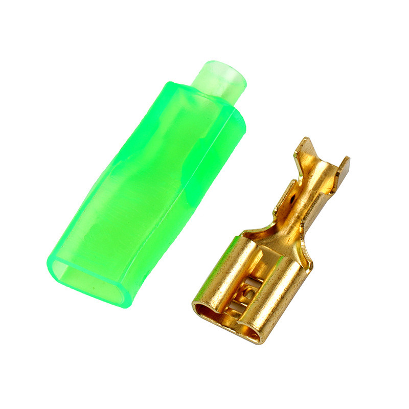 6.3 Extended Green Sheath Insulated Protective Sleeve Female Brass Plug Terminal DJ7013-6.3-21